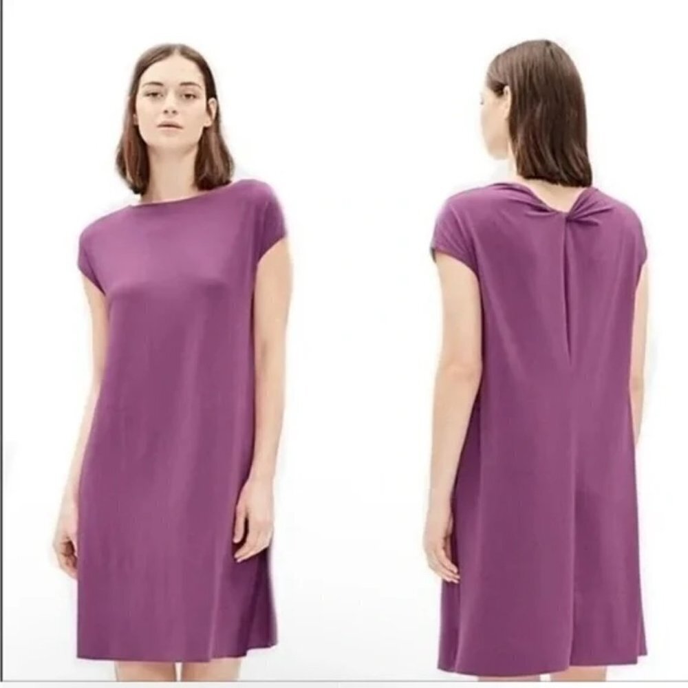 EILEEN FISHER Black Bateau Neck Cap Sleeve Twist Back Dress Jersey Dress XL - Picture 12 of 12
